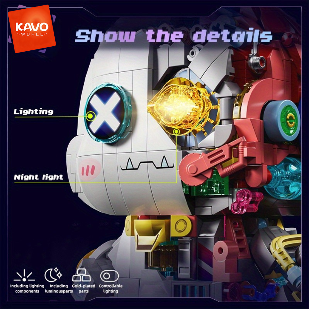 Desk Setup Dark - KAVOWORLD Cyberpunk Mechanical Rabbit Building Blocks