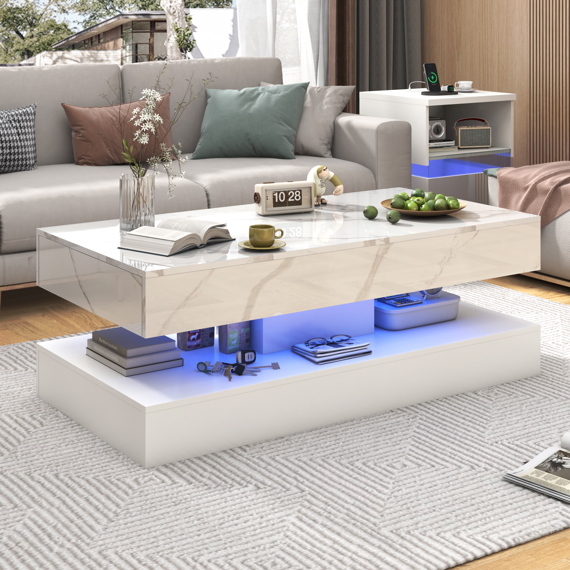 Desk Setup Minimalist - Modern Stylish Coffee Table with LED