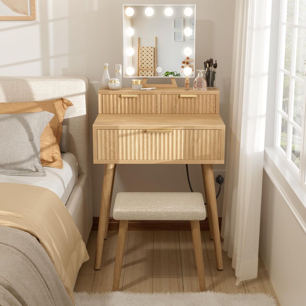 Desk Vanity Setup - Small Vanity Desk with Hollywood Mirror