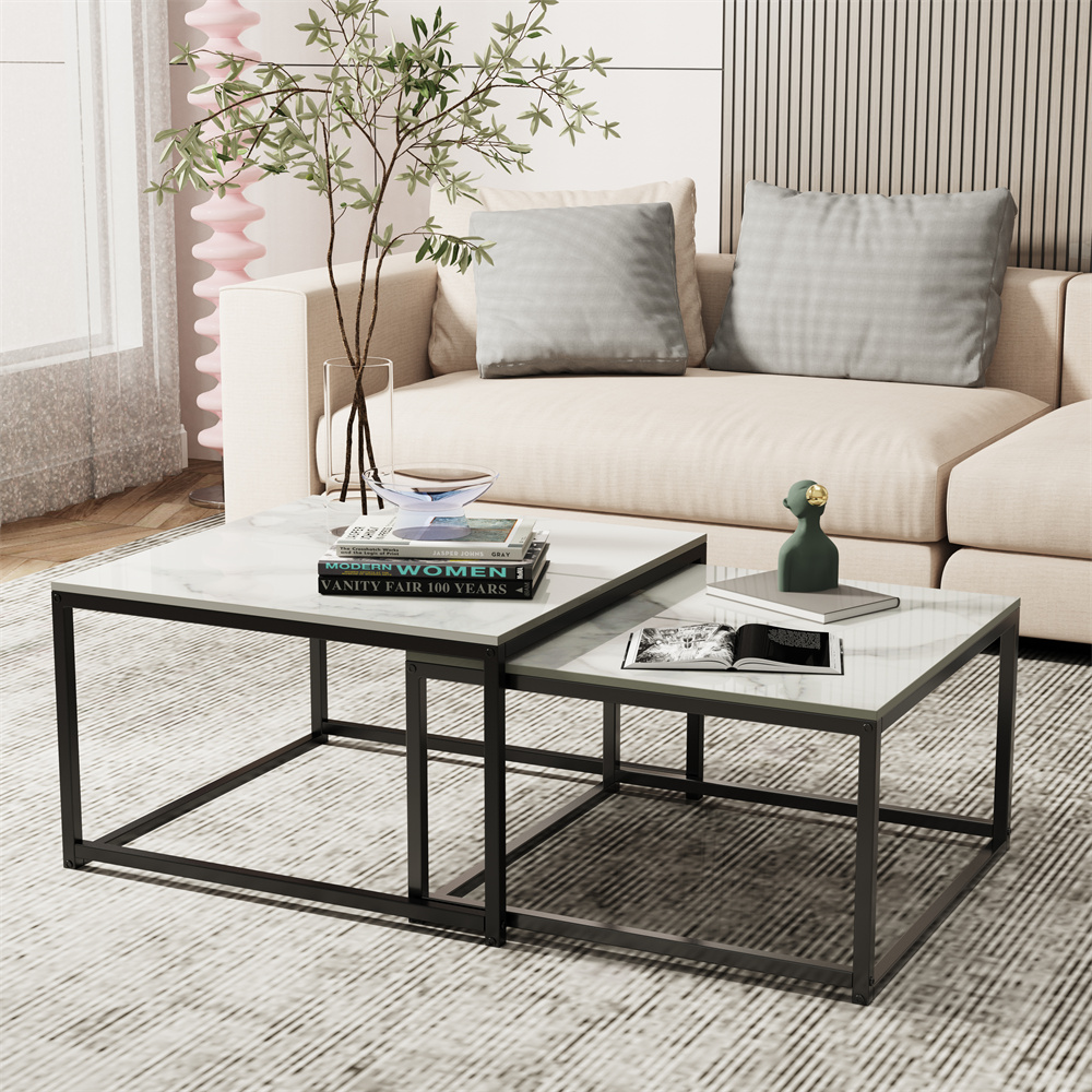 Desk Setup Minimalist - LUVODI Rectangle White Nesting Coffee Table