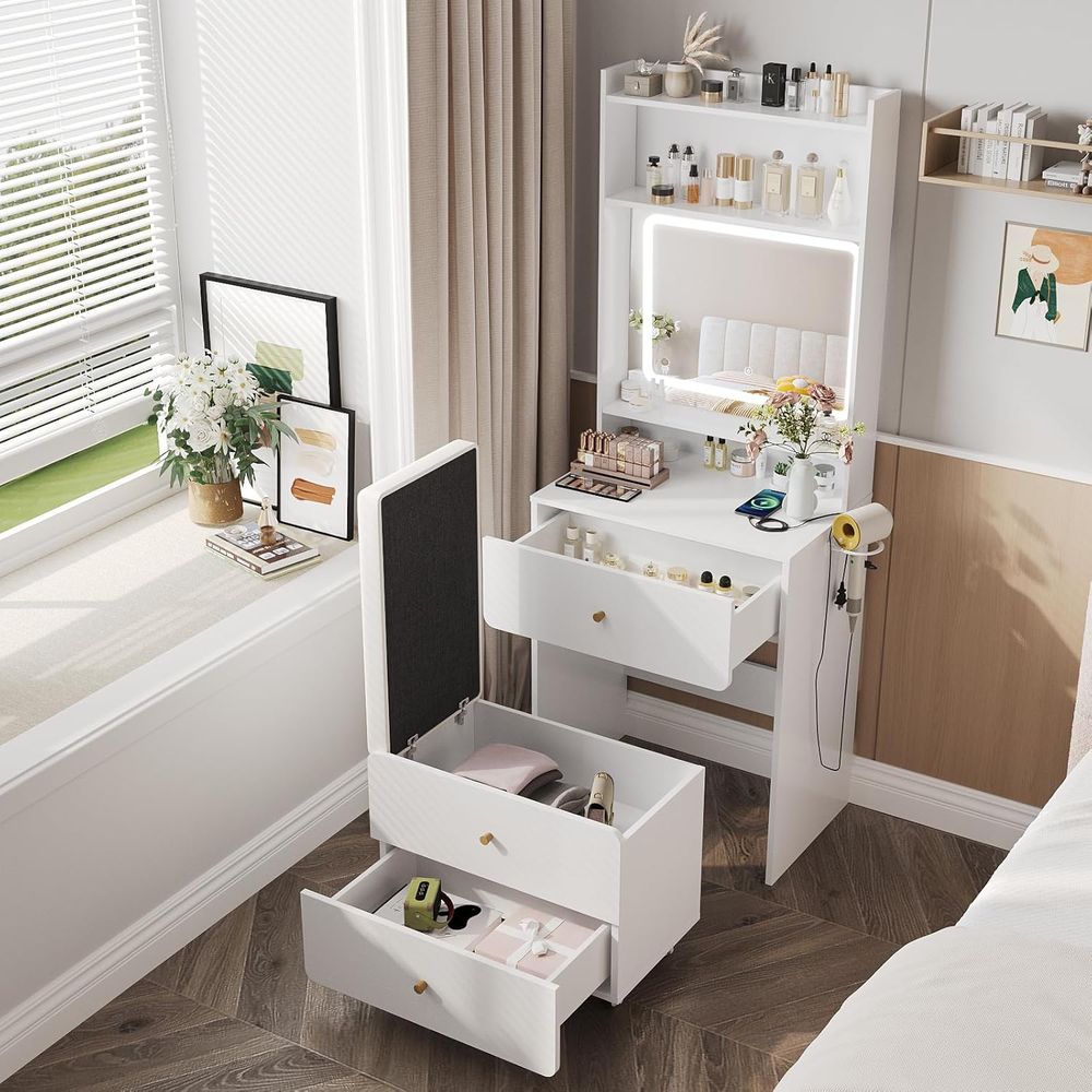 Desk Vanity Setup - Make Up Vanity Desk with Mirror