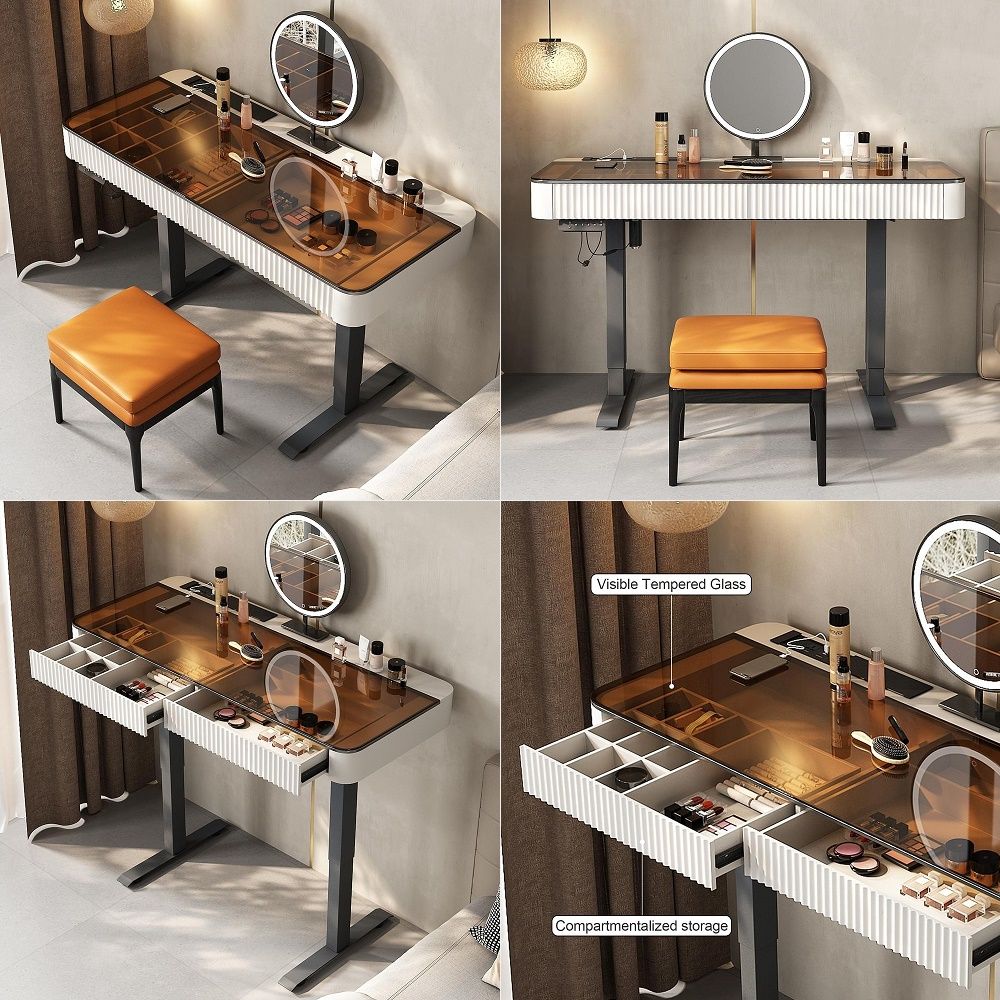 Desk Vanity Setup - Vanity Table with Stool,Electric Lift Vanity