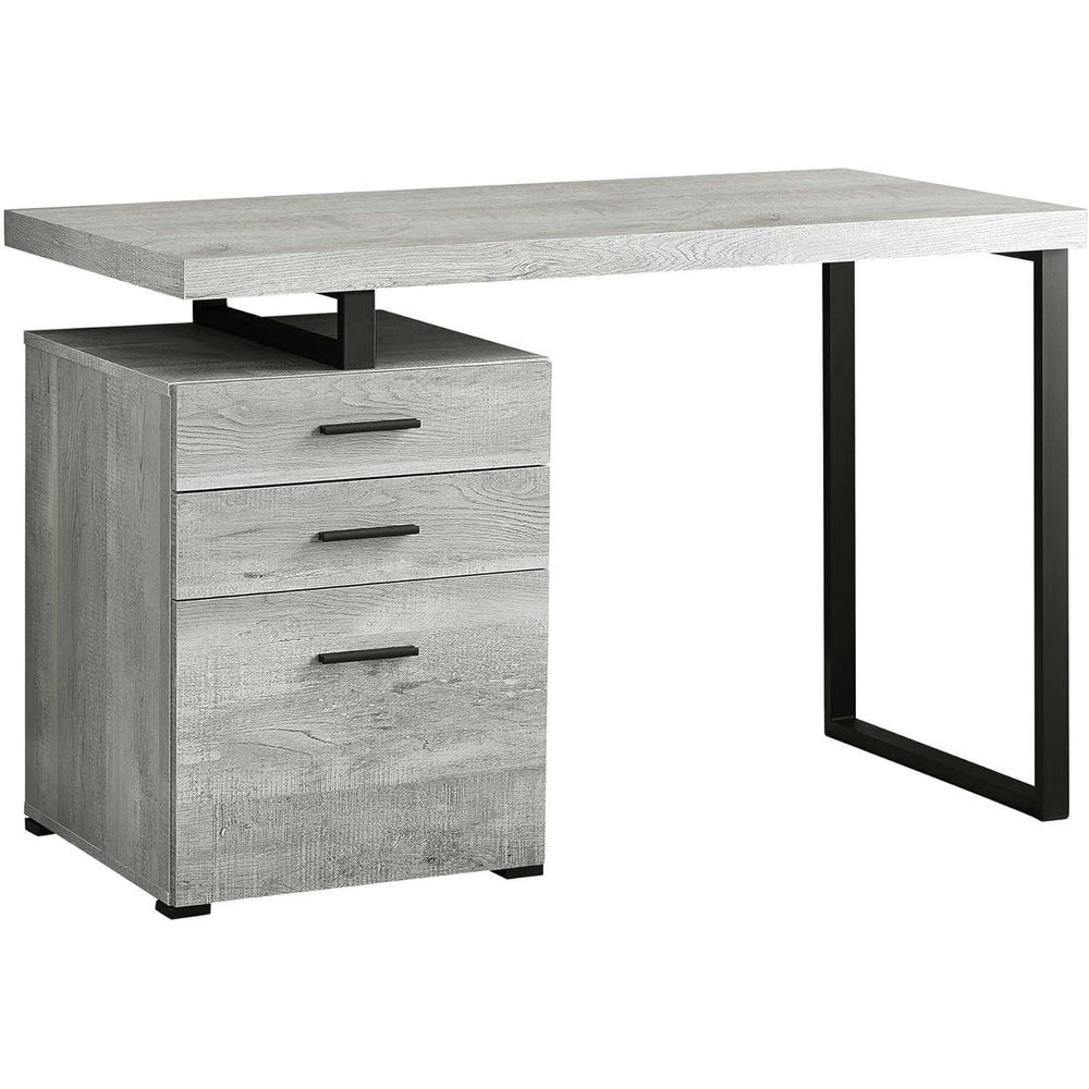 Desk Setup Grey - Desk with Ile Cabinet - Left