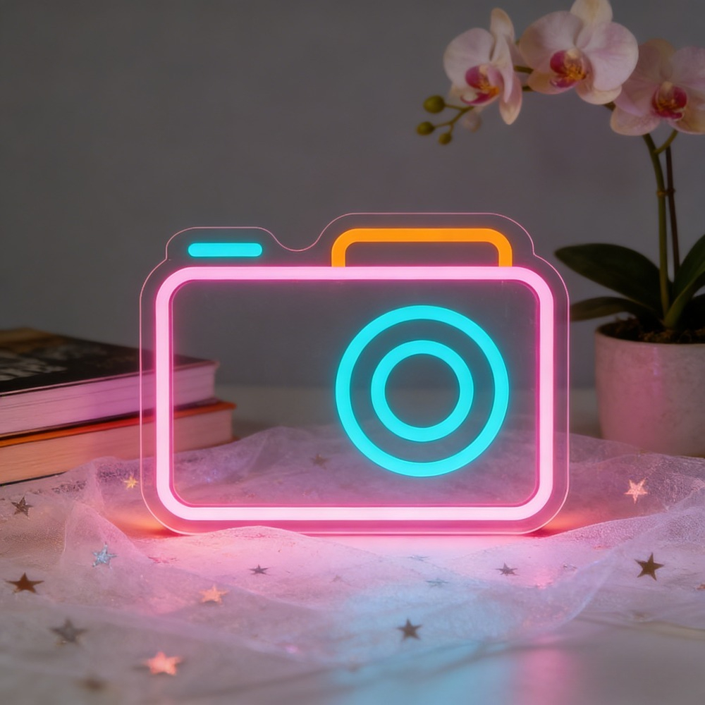 Camera Neon Sign LED Wall Art  - Desk Setup Studio avaliação e preço