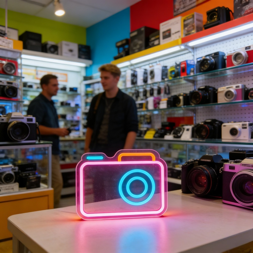 Camera Neon Sign LED Wall Art  - Desk Setup Studio avaliação e preço