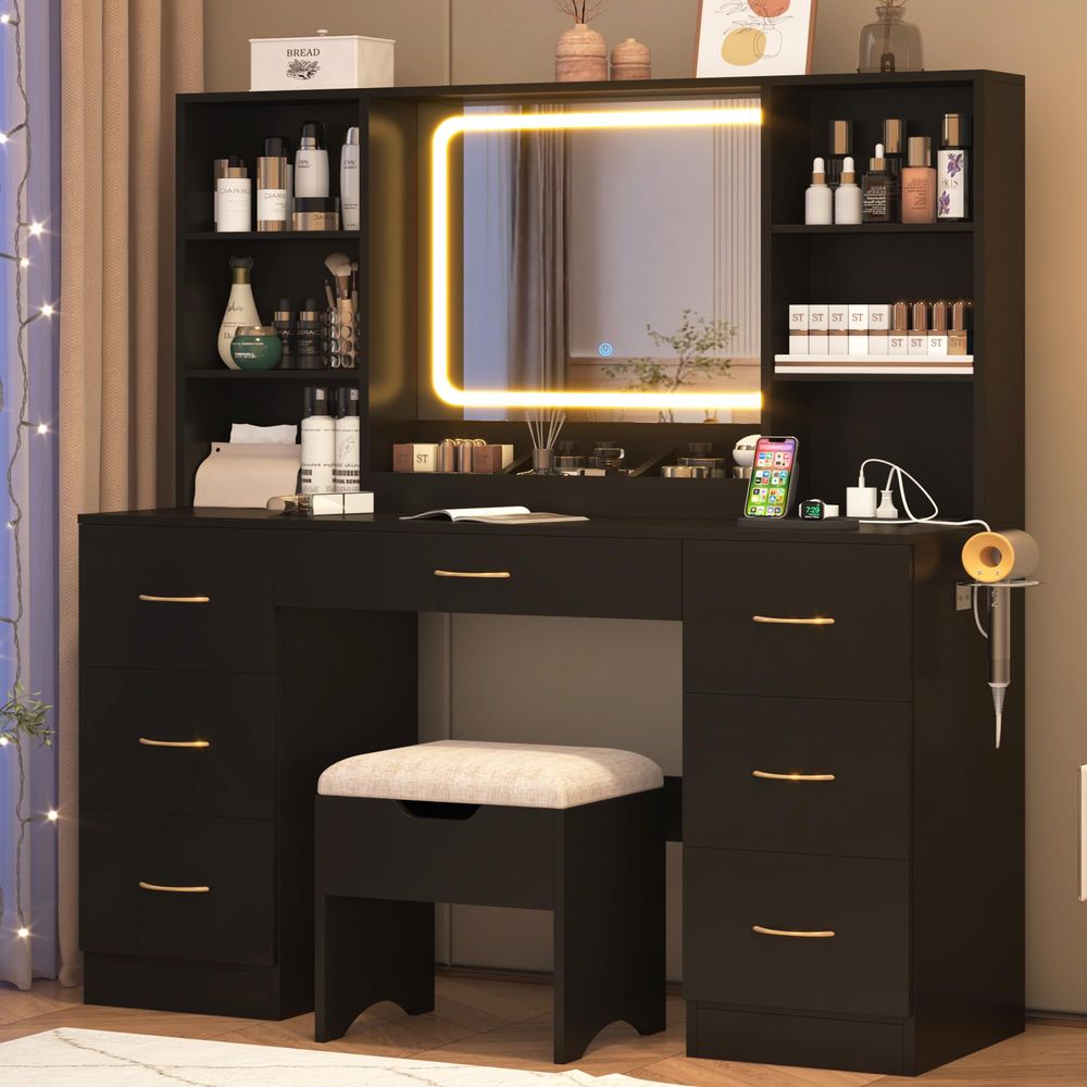 47 inch Large Vanity Desk w 7  - Desk Vanity Setup avaliação e preço