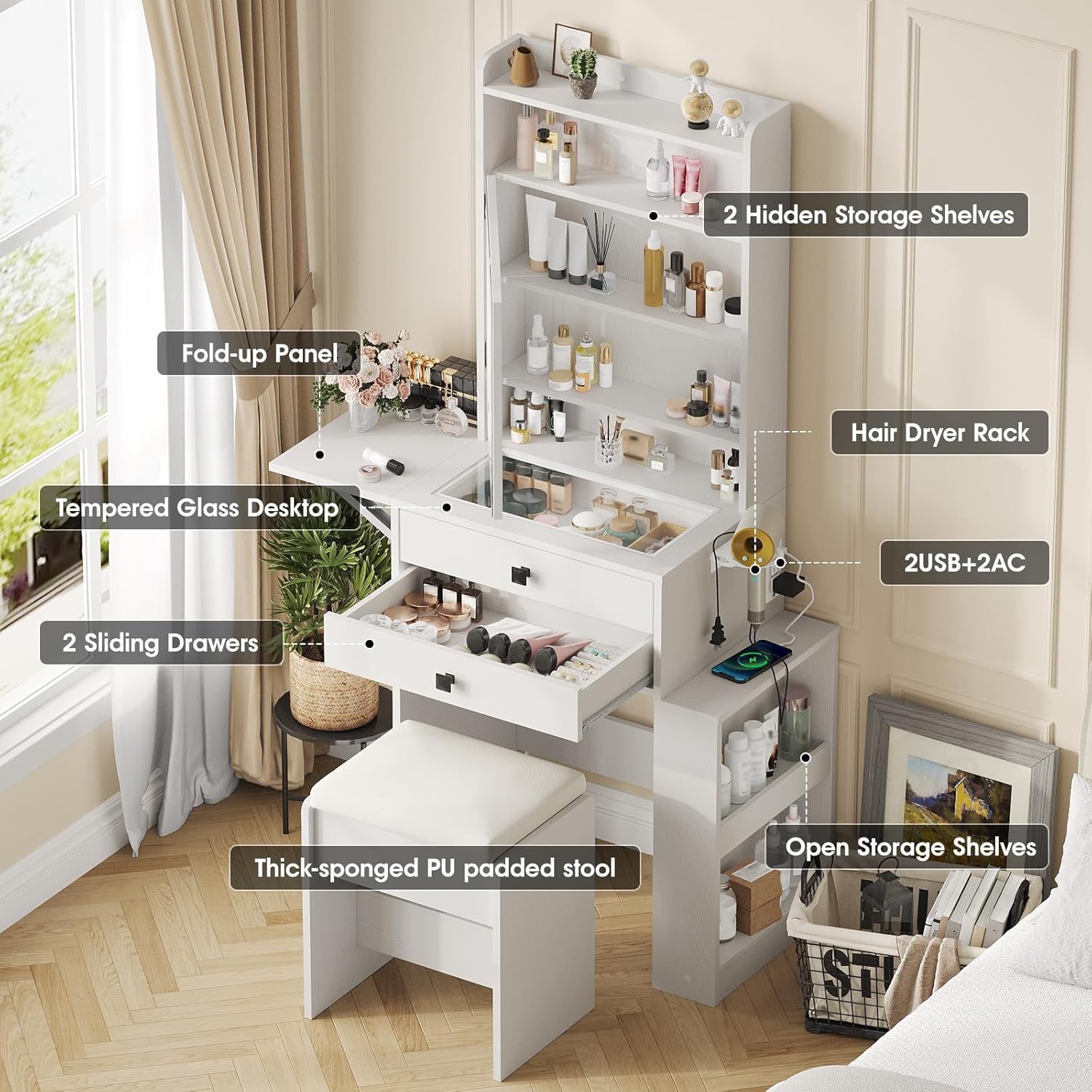 Small Makeup Vanity Desk with  - Desk Vanity Setup avaliação e preço