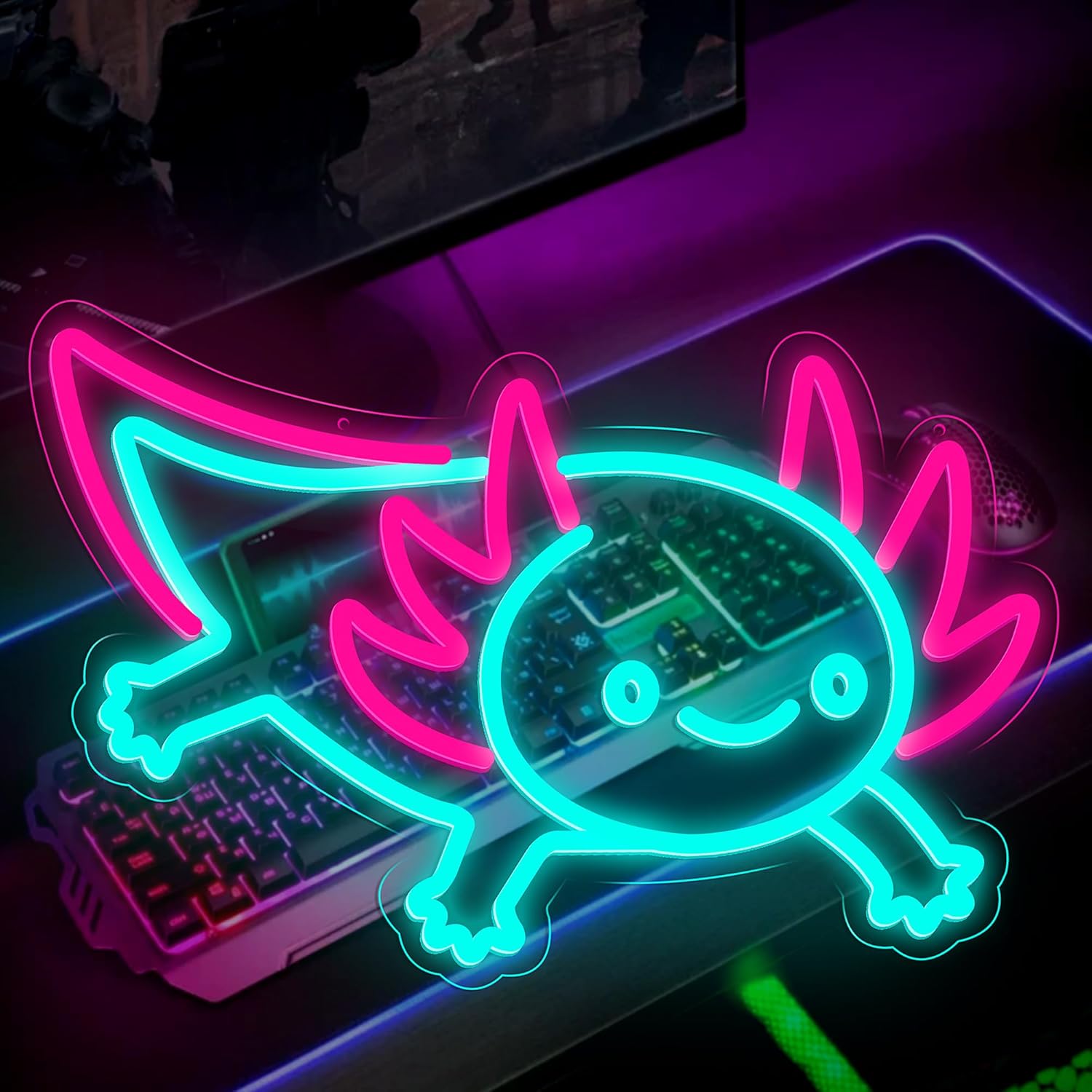 Axolotl Dragon Neon Sign Dimma - Desk Setup Studio avaliação e preço