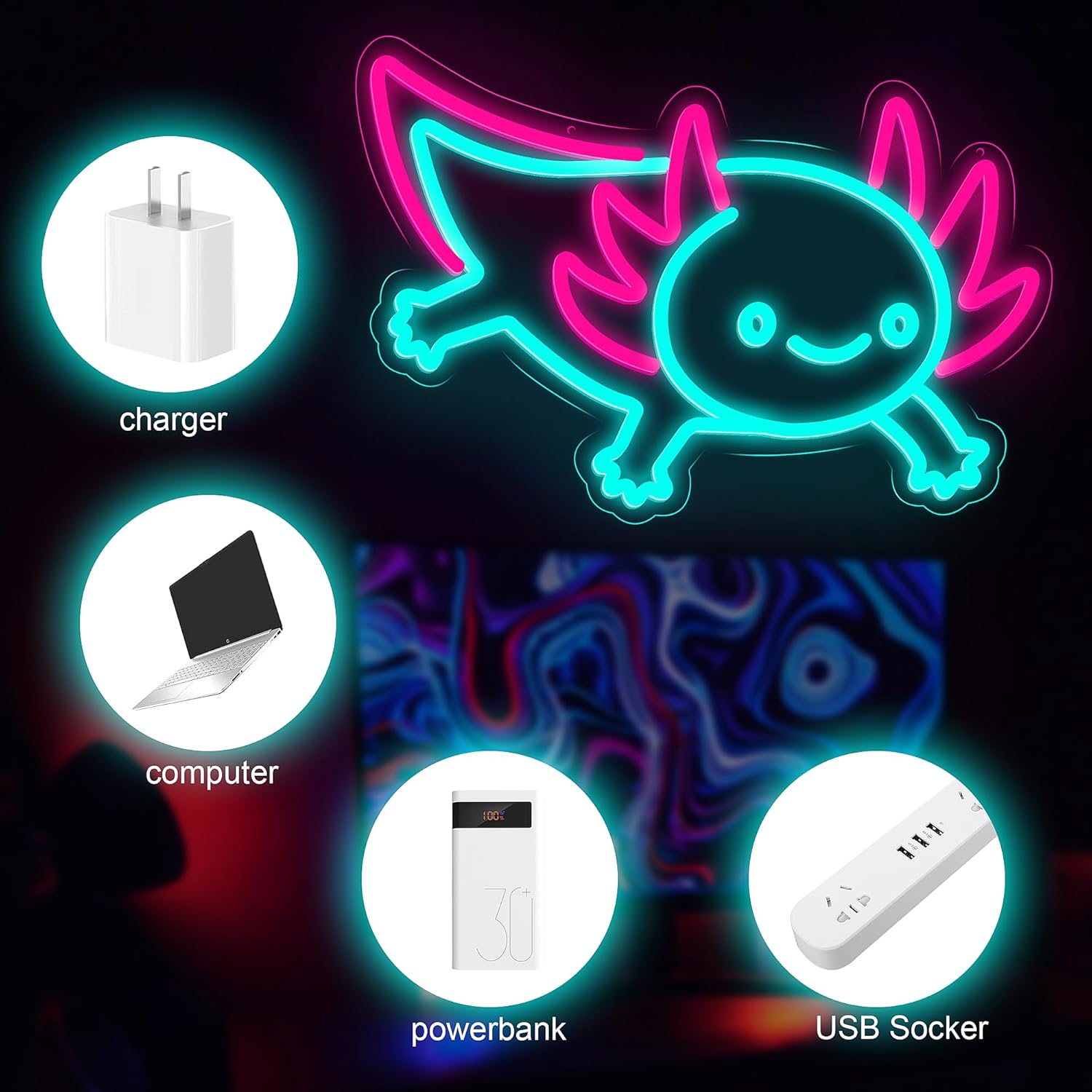 Axolotl Dragon Neon Sign Dimma - Desk Setup Studio avaliação e preço