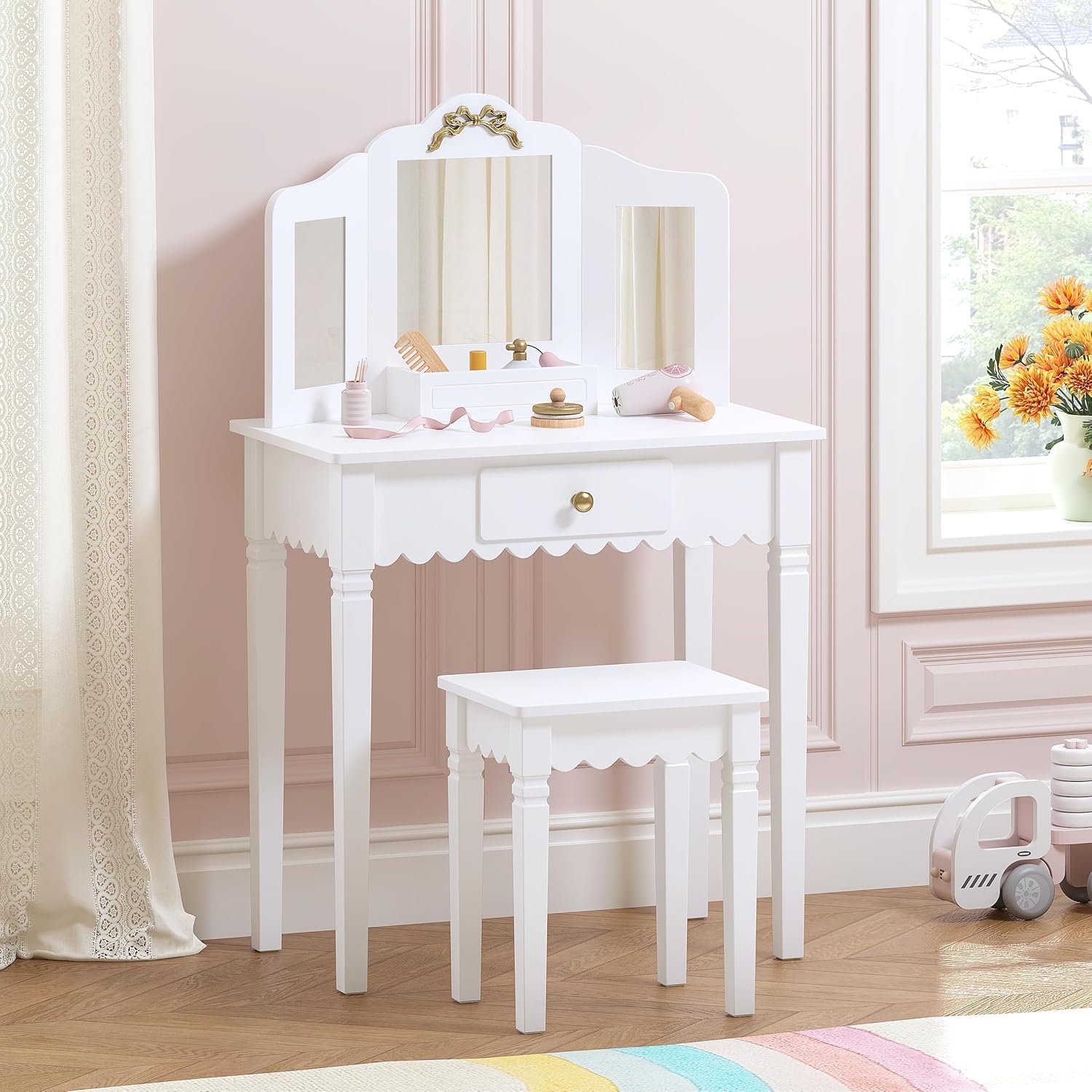 Kids Vanity Set with Mirror an - Desk Vanity Setup avaliação e preço