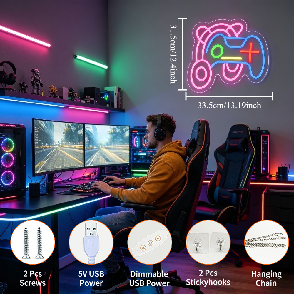 Gaming Neon Sign LED Wall Art  - Desk Setup Studio avaliação e preço