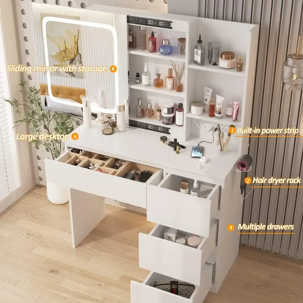 Make Up Vanity Desk with Charg - Desk Vanity Setup avaliação e preço