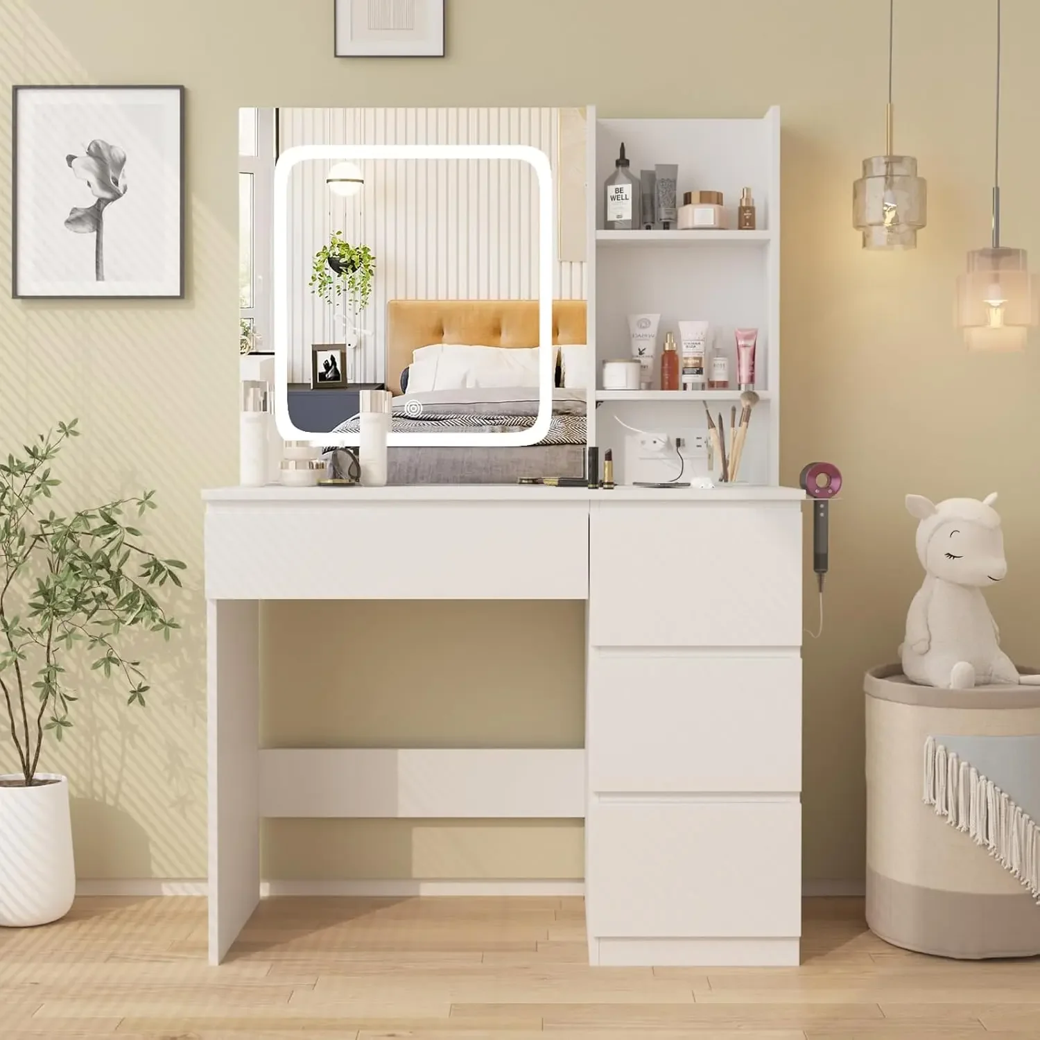 Make Up Vanity Desk with Charg - Desk Vanity Setup avaliação e preço