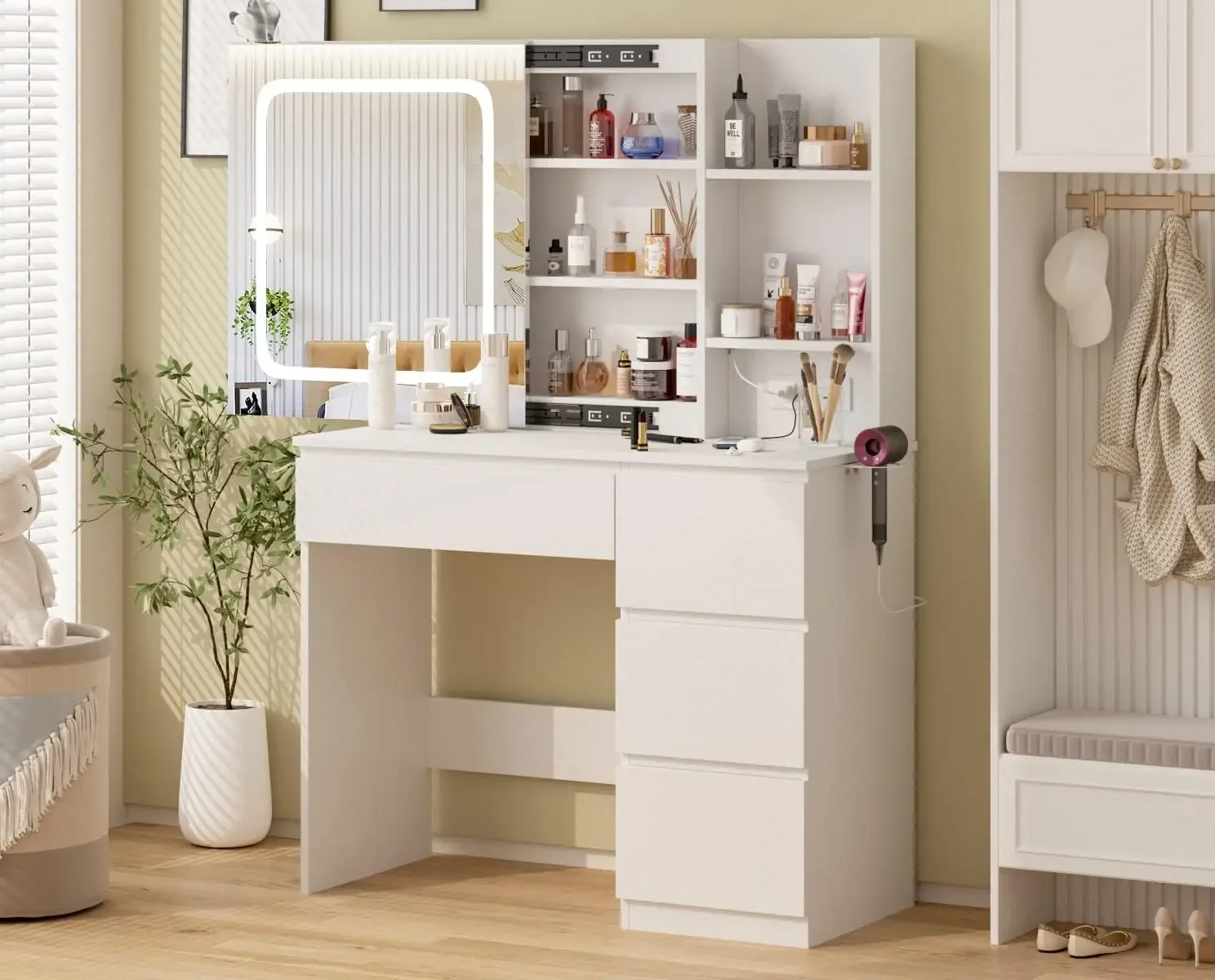 Make Up Vanity Desk with Charg - Desk Vanity Setup avaliação e preço