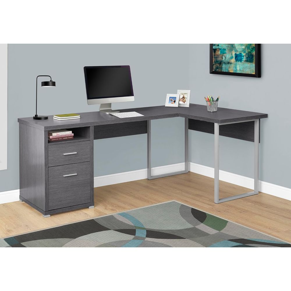 80 L-Shaped Home Office Desk w - Desk Setup Grey avaliação e preço