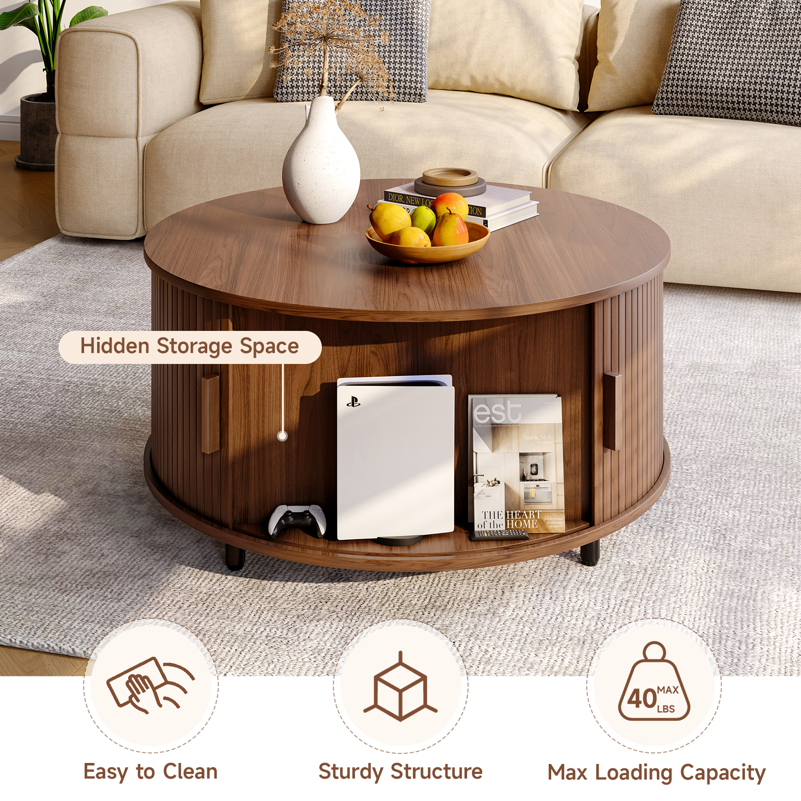 Round Coffee Table with Storag - Desk Setup Minimalist avaliação e preço