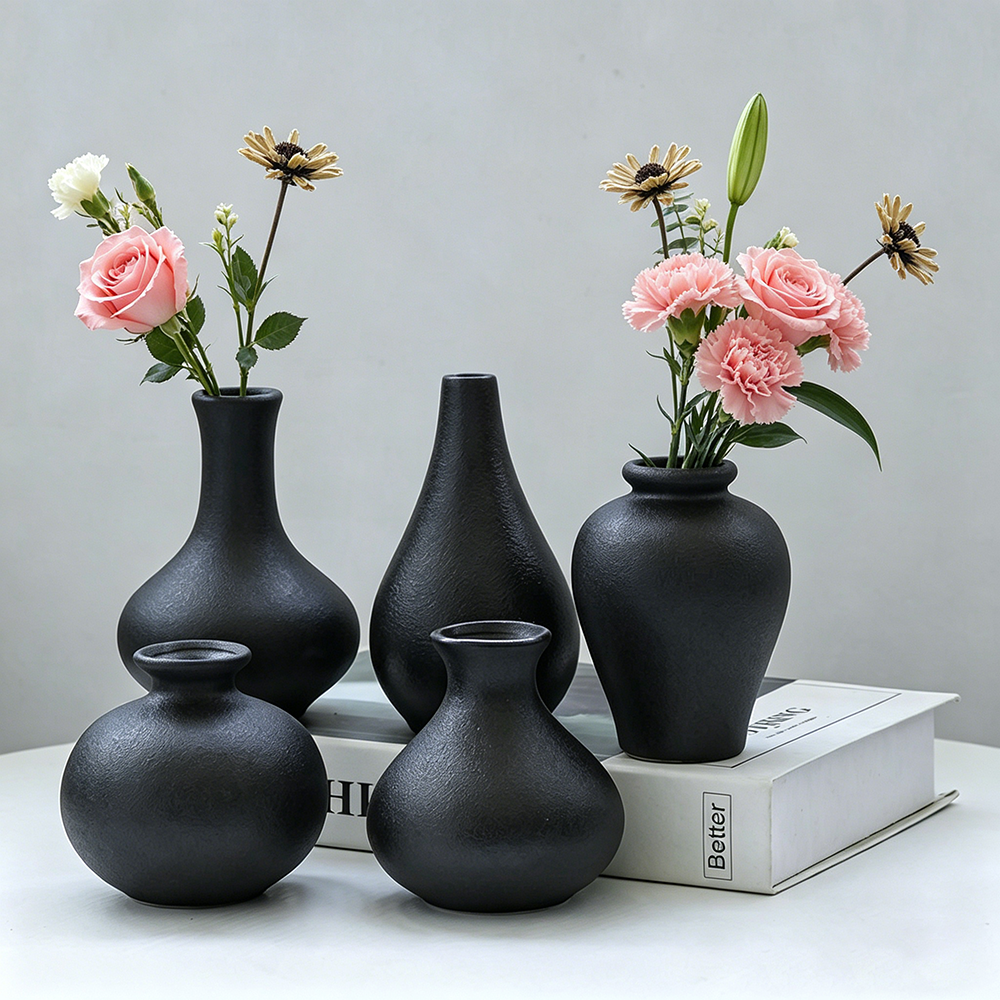 5Pcs Black Ceramic Vase Set Mo - Desk Setup Minimalist avaliação e preço