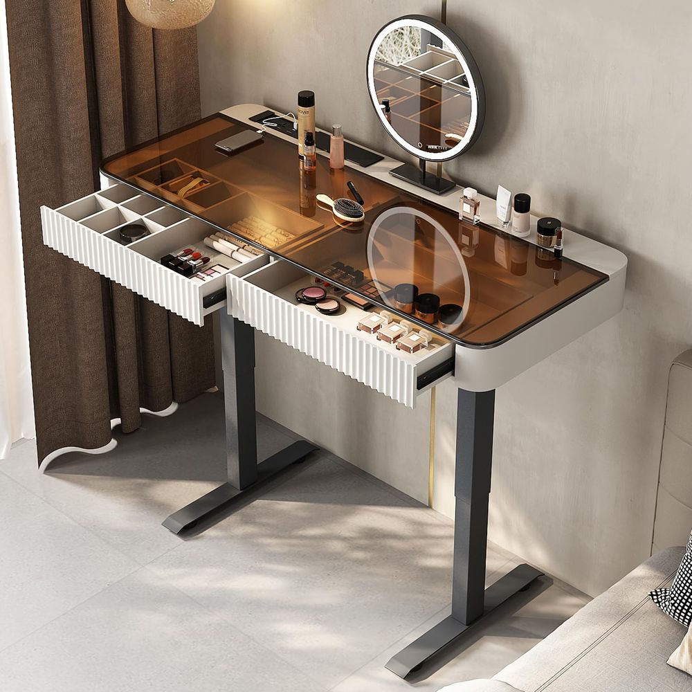 Vanity Table with Stool,Electr - Desk Vanity Setup avaliação e preço