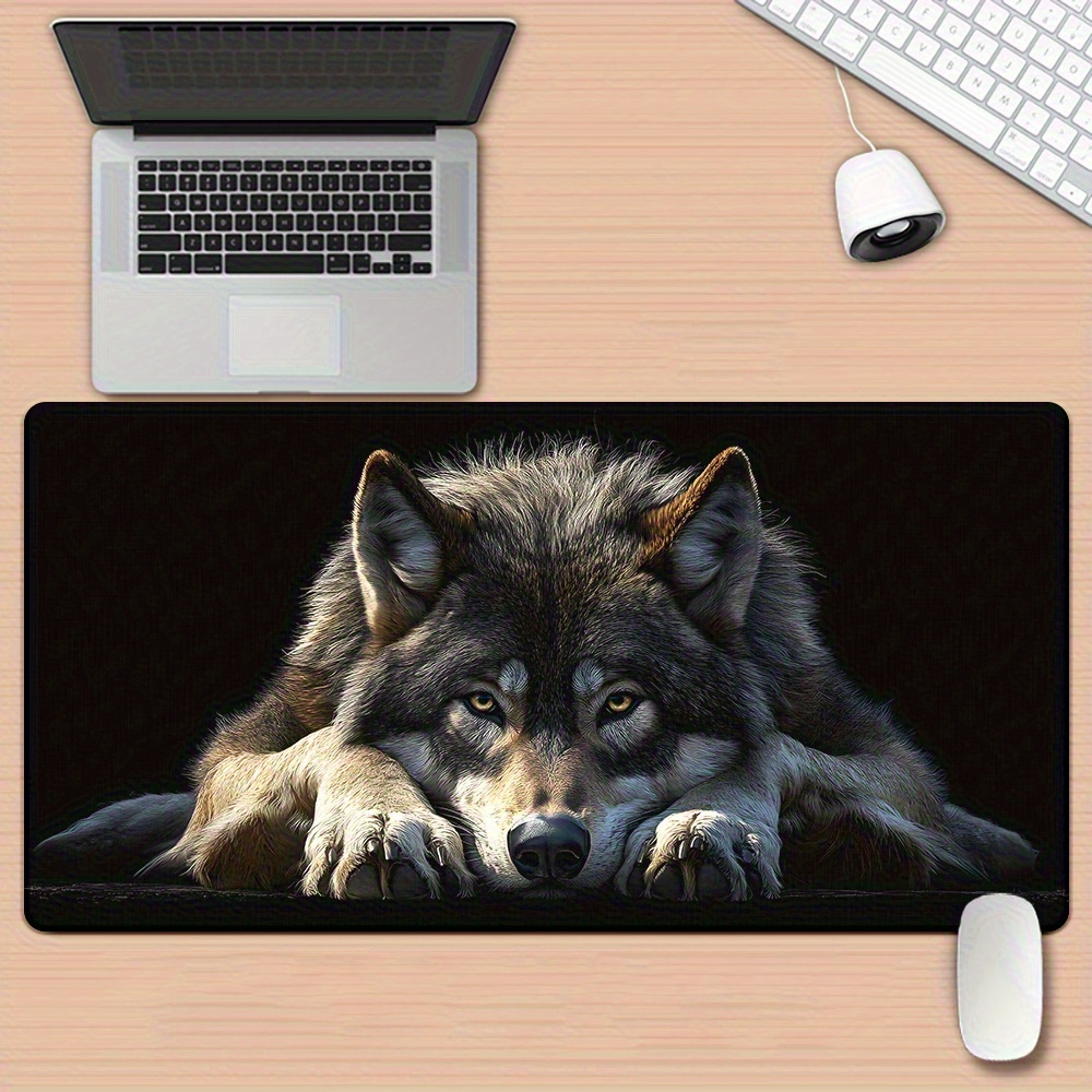 Wild Grey Wolf on Black Backgr - Desk Setup Grey avaliação e preço