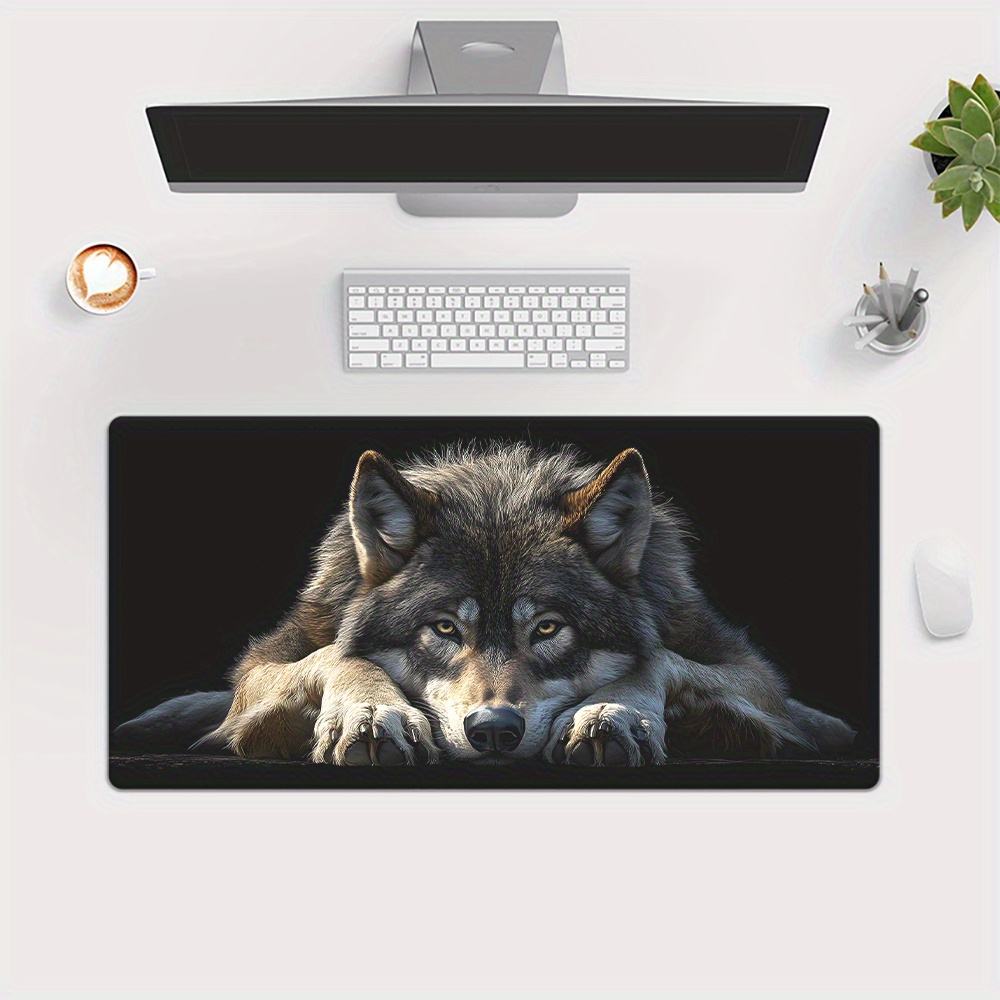Wild Grey Wolf on Black Backgr - Desk Setup Grey avaliação e preço